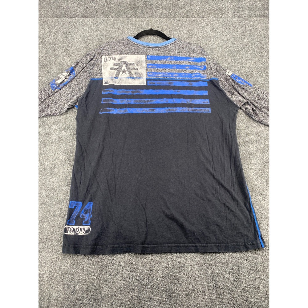 American Fighter Long Sleeve Graphic T-Shirt Mens 2XL Black Grey Blue Eagle Flag - Picture 2 of 7